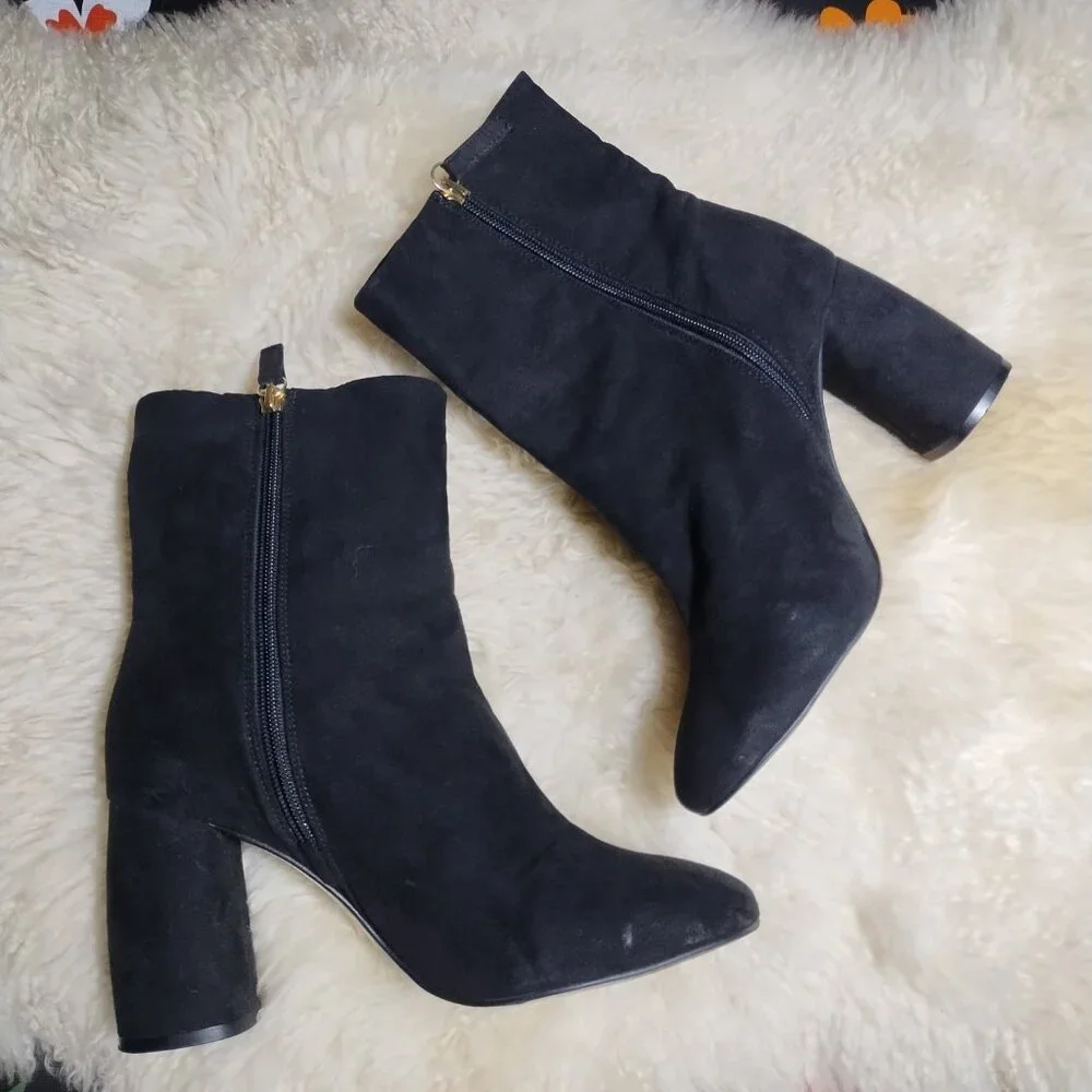 Topshop Faux Suede Black Madame Floral Embroidery Boots-Sz 9.5 - Picture 4 of 11